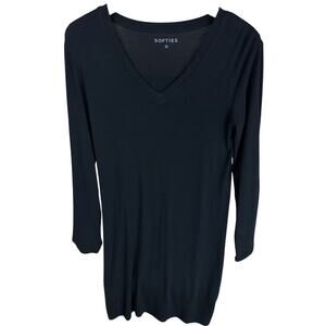 NWT Softies Black Long Sleeve V-Neck Lightweight Midi Nightgown #0967 Size S